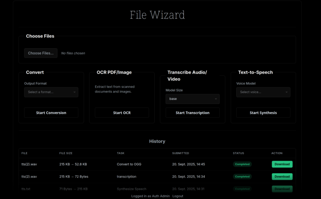 FileWizard all-in-one file conversion OCR and transcription tool