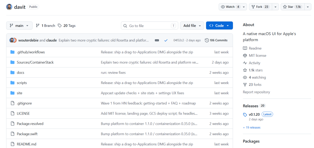 Davit native macOS GUI for Apple container platform, SwiftUI Docker Desktop alternative