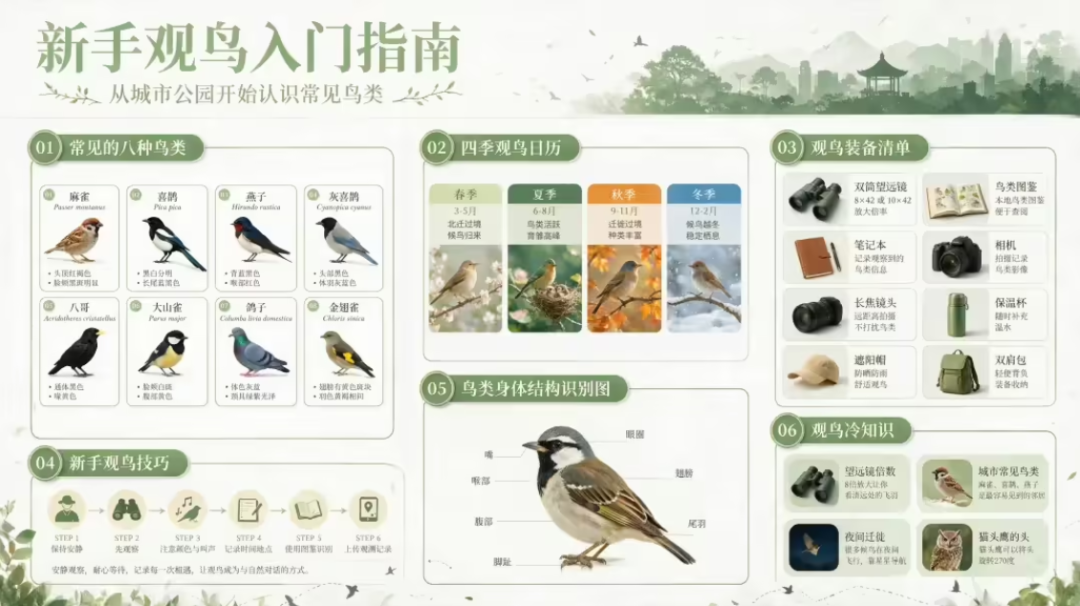 Infographic-style birdwatching guide generated by Seedream 5.0 Pro