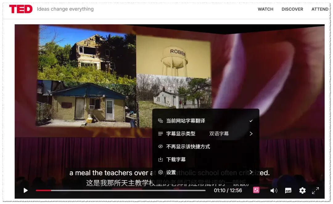 Bilingual subtitles displayed in sync on a foreign-language video