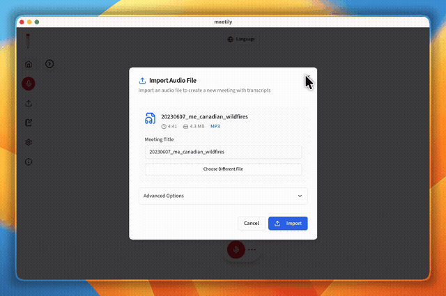 Meetily importing and re-processing old audio recordings