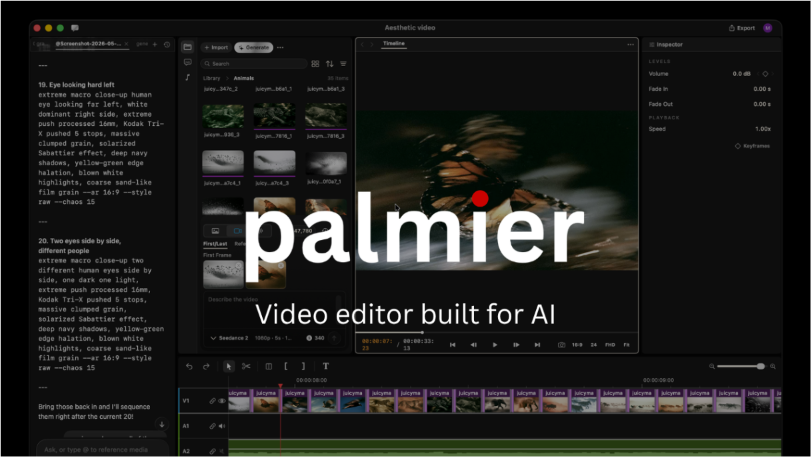 Palmier Pro open-source Mac video editor timeline with AI agent integration on Apple Silicon